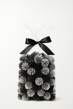 Szyszki dekoracyjne czarne i srebrne GrandDeco – 60 szt. eleganckie ozdoby w stylu glamour do stroików, wianków i dekoracji zimowych