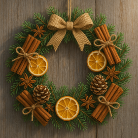 Leśny wianek świąteczny 25 cm – świeże igliwie, cynamon i pomarańcze