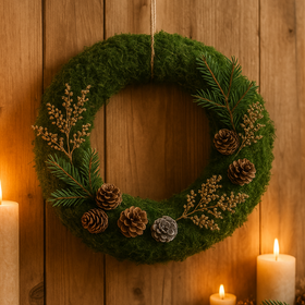 Wianek świąteczny 25 cm – mech, szyszki, iglaki | GrandDeco | Rustykalna dekoracja bożonarodzeniowa