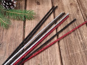 Brokatowe patyczki świąteczne 30 cm – czarne, czerwone, srebrne, 8 szt., dekoracje do stroików