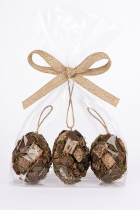 Bombka zawieszka naturalna z kory 16 cm – zestaw 3 szt.
