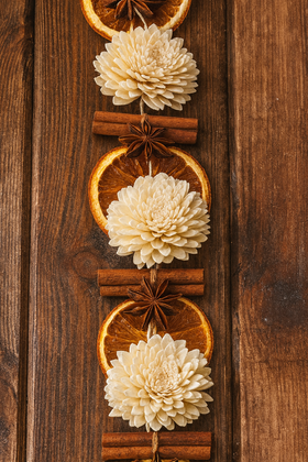 Girlanda świąteczna 200 cm – suszone pomarańcze, cynamon, anyż, kwiaty sola – naturalna dekoracja boho