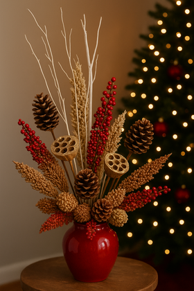 Świąteczna kompozycja – naturalne szyszki, owoce, suche gałązki | Dekoracja bożonarodzeniowa GrandDeco